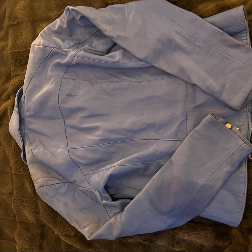 Elegant Sky Blue 100% Cuir Leather Jacket - Picture 5 of 13